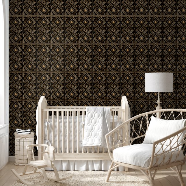 Papier Peint Motif géométrique complexe en or noir sur surface (Enfants)