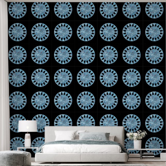 Papier Peint Motif géométrique du cercle bleu moderne (Chambre à coucher)