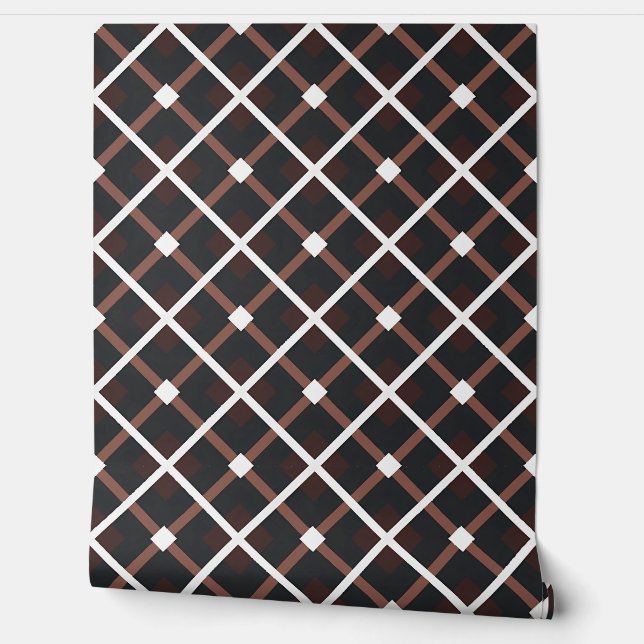 Papier Peint Motif géométrique en noir et tons Brown chauds (Déroulement)