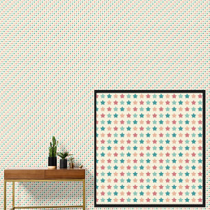 Papier Peint Motif géométrique Green Orange Red Stars sur Crème
