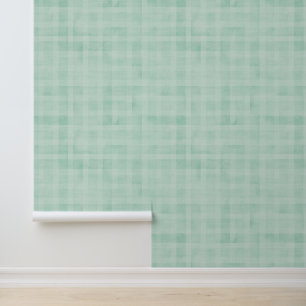 Papier Peint Motif Gingham Vert Turquoise Aquarelle Vintage