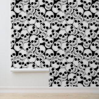 Papier Peint Motif gothique des crânes noirs et blancs