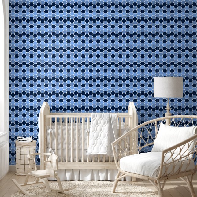 Papier Peint Motif Hexagonal bleu mou (Enfants)