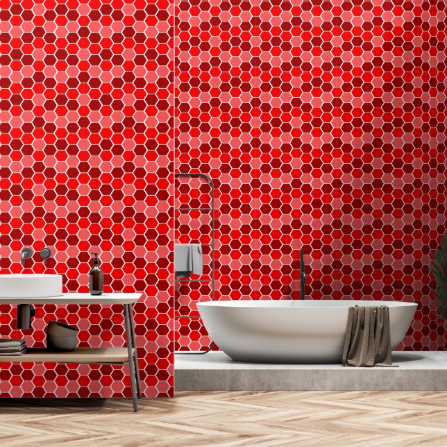 Papier Peint Motif Hexagonal rouge mignon (Salle de bain)
