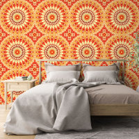 Motif Mandala Été Soleil Rouge Jaune Orange