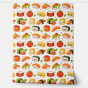 Papier Peint Motif mignon kawaii caractères sushi de nourriture