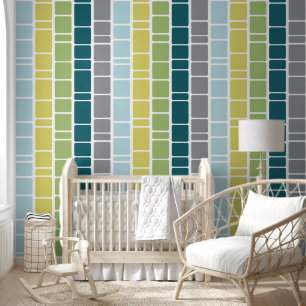 Papier Peint Motif mod avec bleu vert gris jaune
