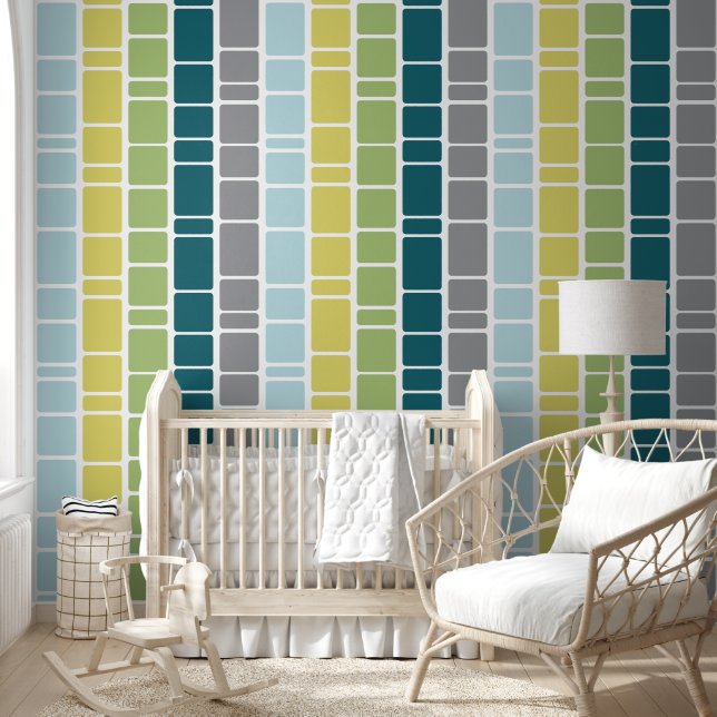 Papier Peint Motif mod avec bleu vert gris jaune (Enfants)