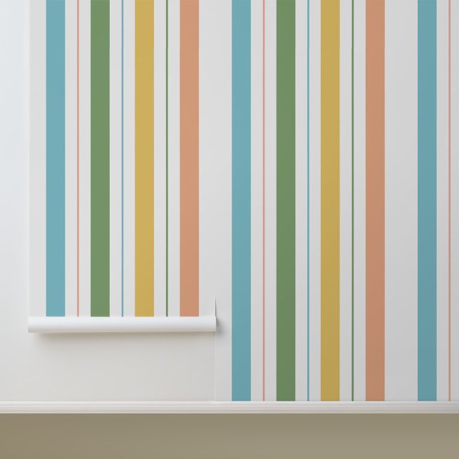 Papier Peint Motif moderne à bandes colorées (Stylish Colorful Stripes Peel and Stick Wallpaper.)