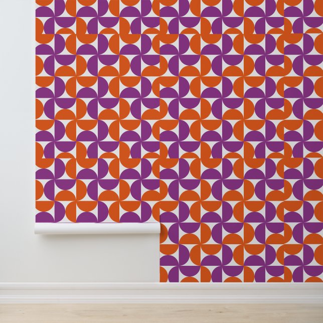Papier Peint Motif moderne orange et violet du milieu du siècle (Application)