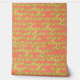 Papier Peint Motif Moderne Rose et Doré