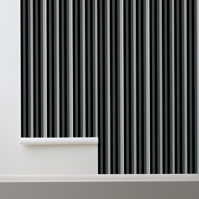 Papier Peint Motif moderne tendance Gris noir rayures (Stylish Modern Black and Gray Stripes Peel and Stick Wallpaper.)