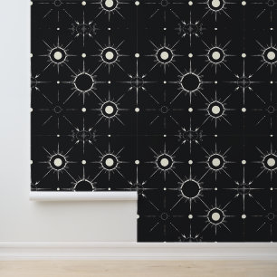 Papier Peint Motif Mystic Starburst en noir et blanc