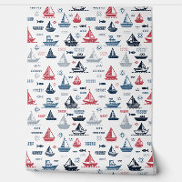 Motif nautique avec voiliers et poissons