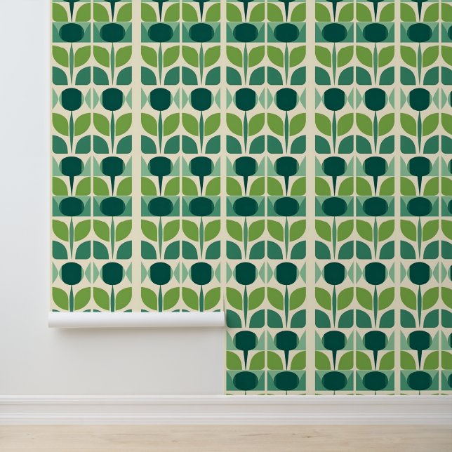 Papier Peint Motif ogee vert moderne (Application)