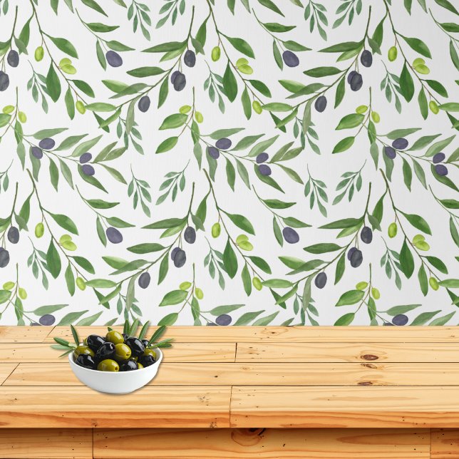 Papier Peint Motif olive aquarelle (Créateur téléchargé)