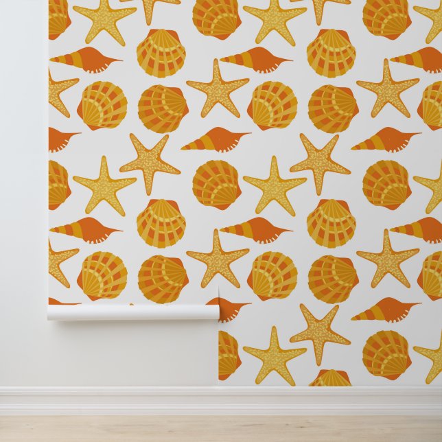 Papier Peint Motif Orange Beach Shell (Application)