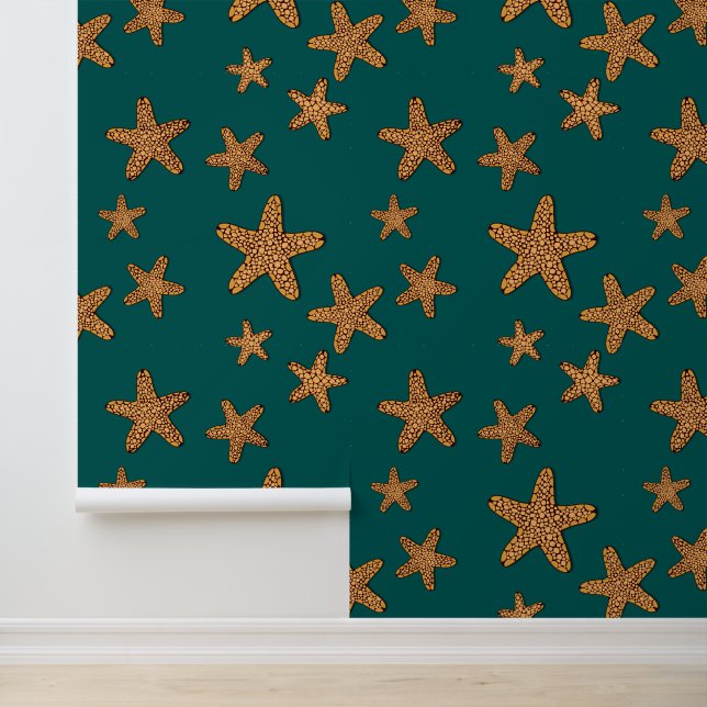 Papier Peint Motif orange Starfish (Application)