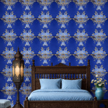 Motif ornemental arabesque bleu royal et or