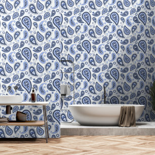 Papier Peint Motif Paisley Bleu
