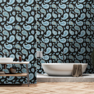 Papier Peint Motif Paisley Bleu Rétro Vintage