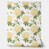 Papier Peint Motif Papillons Fleuris Hydrangea Jaune Élégant (Déroulement)