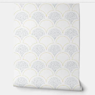 Papier Peint Motif parapluie vintage - Bleu et or