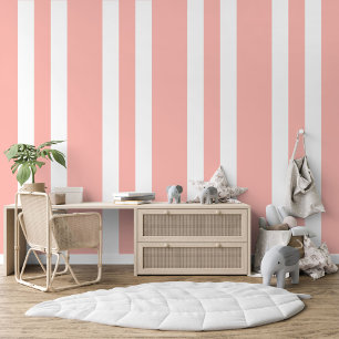 Papier Peint Motif Pastel Blush Peach Rose White Stripes