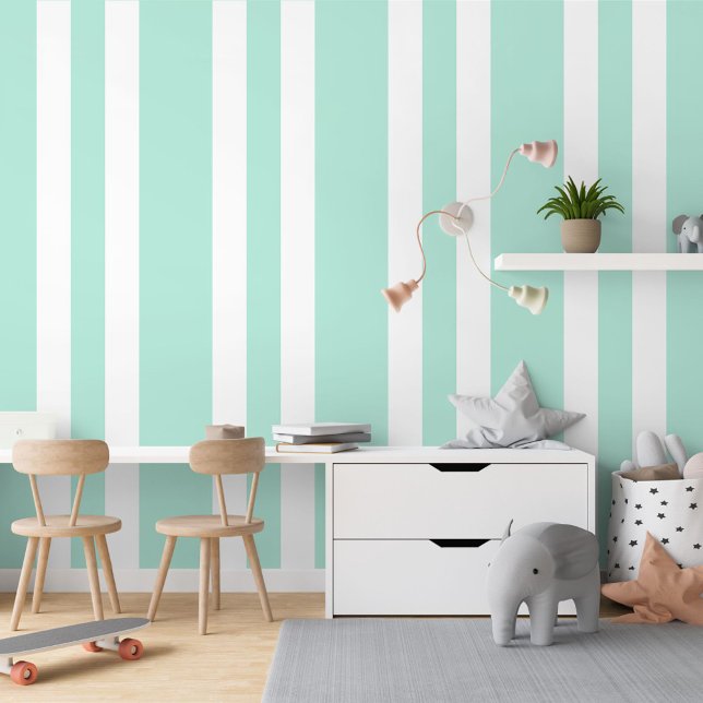 Papier Peint Motif Pastel Mint Green White Stripes (Créateur téléchargé)
