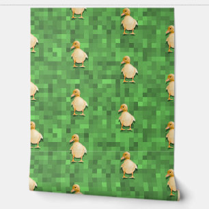 Papier Peint Motif Pixel Duck - Green Retro Design Arrière - pl