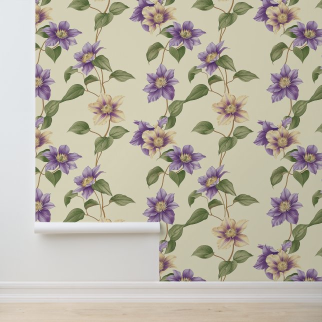 Papier Peint Motif plante Liana avec fleur Clematis violet (Application)