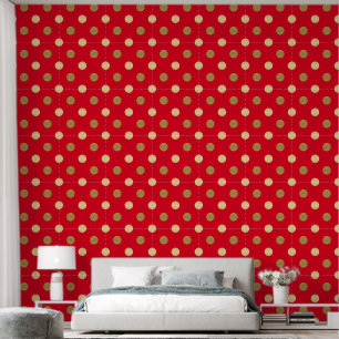 Papier Peint Motif pois d'or en rouge
