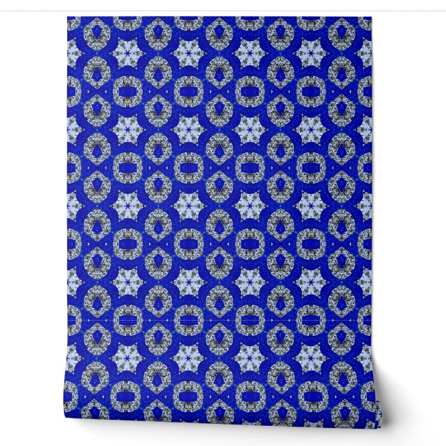Papier Peint motif psychédélique bleu et argent (Déroulement)
