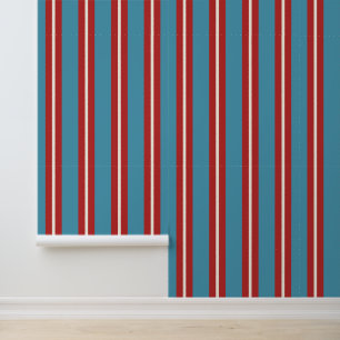 Papier Peint Motif rayé moderne rouge et bleu vibrant