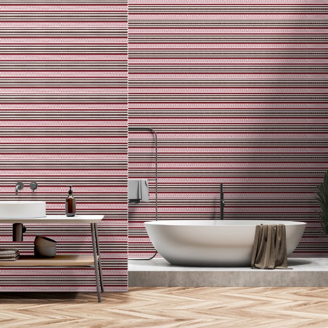 Papier Peint motif rayé rouge et blanc (Salle de bain)