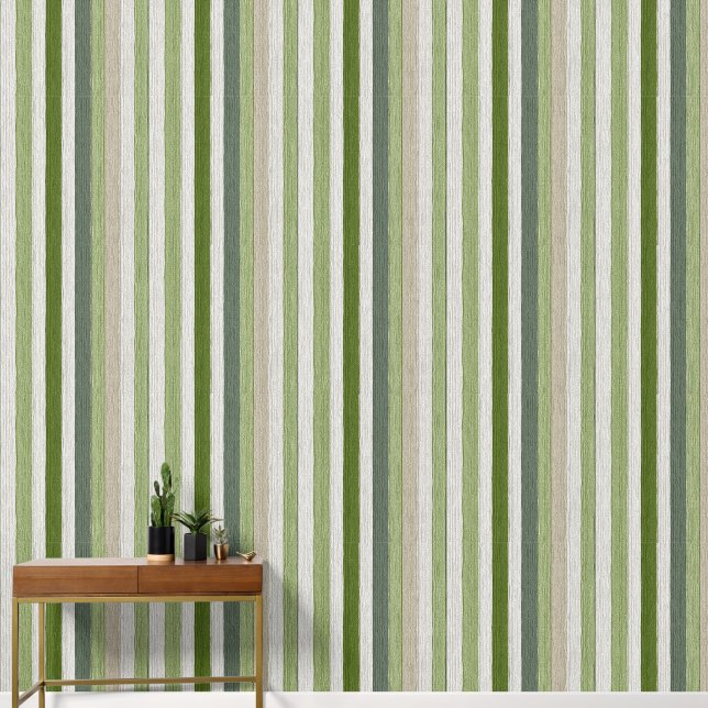 Papier Peint Motif rayé vert et crème (Couloir)
