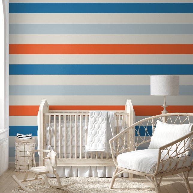 Papier Peint Motif rayé vibrant Bleu et orange Nursery (Enfants)