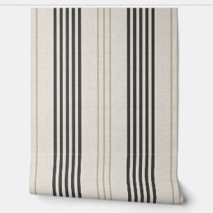 Papier Peint Motif rayure à carreaux noir beige classique