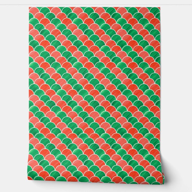Papier Peint Motif Red Green Christmas Scale (Déroulement)
