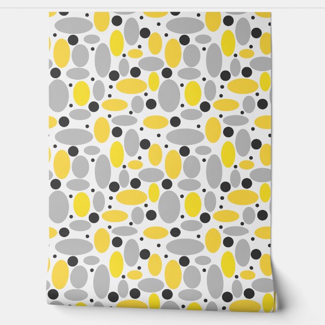 Papier Peint motif rétro haricot gris jaune pour décoration à d (Déroulement)