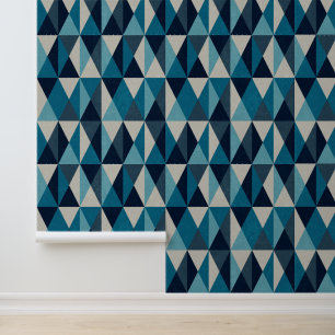 Papier Peint Motif Rhombic bleu blanc noir