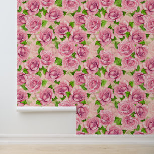 Papier Peint Motif rose d'aquarelle rose