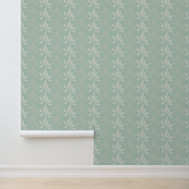 Papier peint Motif Sage Green & Cream Leaf (Application)