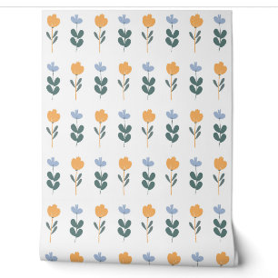 Papier Peint Motif sans couture avec des fleurs jaunes et bleue