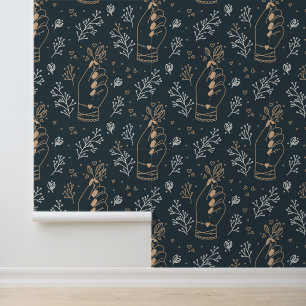 Papier Peint Motif sans couture botanique aux mains mystiques F