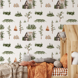 Papier Peint Motif sans couture de cabane forestière à l'aquare