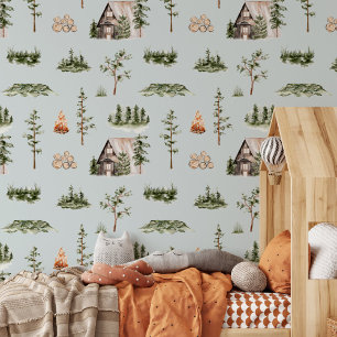 Papier Peint Motif sans couture de cabane forestière à l'aquare