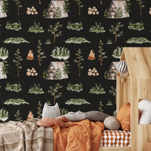 Papier Peint Motif sans couture de cabane forestière à l'aquare