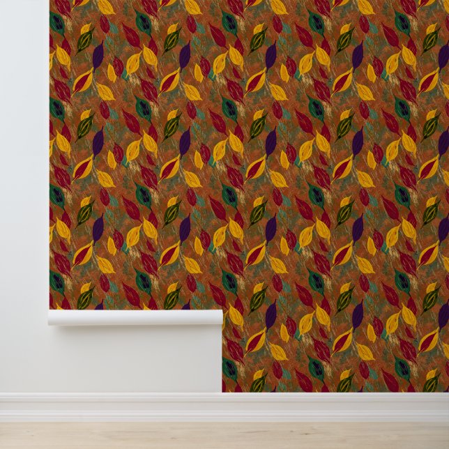 Papier Peint Motif sans couture de feuilles d'automne en cuivre (Application)