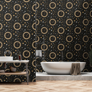 Papier Peint Motif sans couture de soleil et d'étoiles célestes